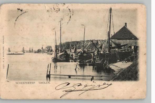 Scheepswerf Tholen  st 1903, Verzamelen, Ansichtkaarten | Nederland, Gelopen, Zuid-Holland, Voor 1920, Verzenden