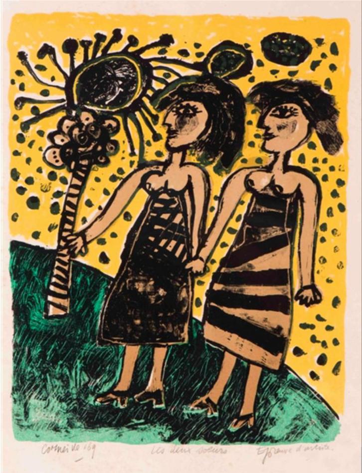 Prachtige Corneille Litho ‘Les Deux Soeurs’ uit 1969 (E/A), Antiek en Kunst, Kunst | Litho's en Zeefdrukken, Ophalen of Verzenden