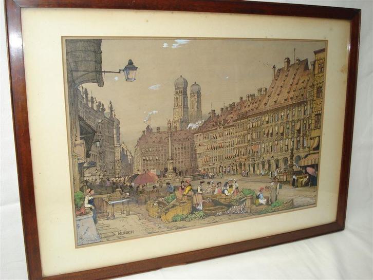 Samuel Prout 1783 - 1852, originele litho, Munchen, Antiek en Kunst, Kunst | Litho's en Zeefdrukken, Ophalen