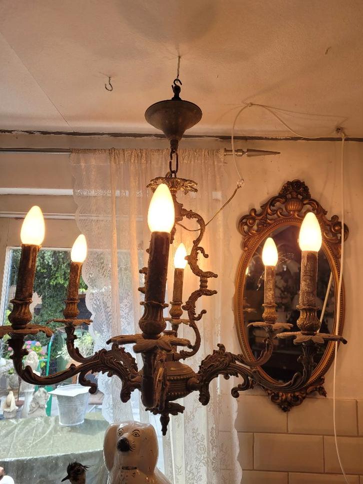 Antieke zwaar bronzen plafondlamp, Antiek en Kunst, Antiek | Koper en Brons, Brons, Ophalen of Verzenden