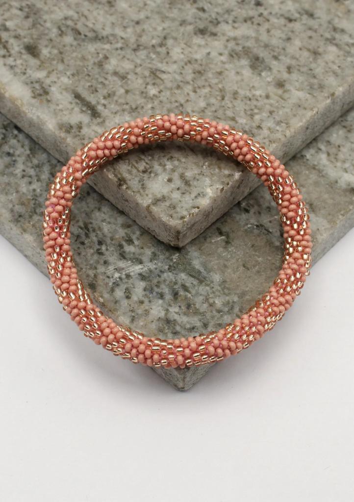 Glaskralen armband - roze en goud - RB158, Sieraden, Tassen en Uiterlijk, Armbanden, Nieuw, Overige materialen, Overige kleuren