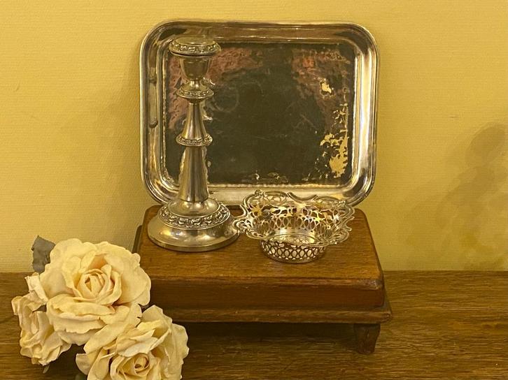 Verzilverd Edwardian bonbon schaaltje EP ST &co *Nous deux*, Antiek en Kunst, Antiek | Goud en Zilver, Zilver, Ophalen of Verzenden