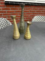 PTMD - 3 hoge vaasjes - Karamiek - Goud - Groen - Zgan, Ophalen, Aardewerk of Porselein, Zo goed als nieuw, Minder dan 50 cm