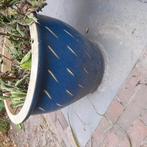 2 blauwe geglazuurde bloempotten. Reliëf beige, Tuin en Terras, Bloembakken en Plantenbakken, Ophalen, Steen, Minder dan 30 cm