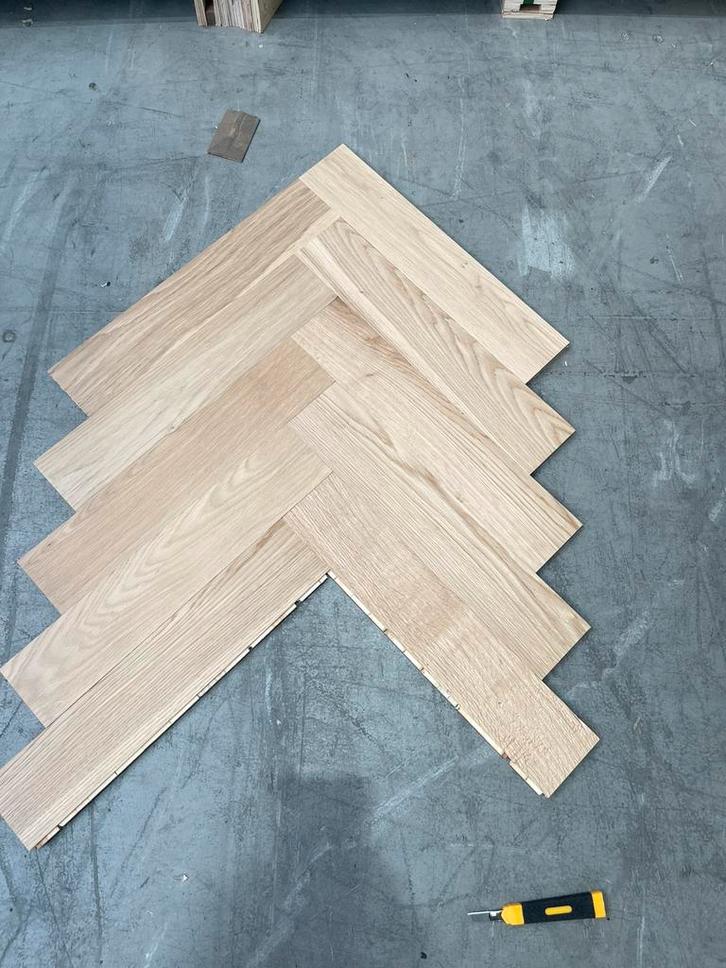 53m2 eiken visgraat vloer 9x45cm parket noestloos, Doe-het-zelf en Verbouw, Vloerdelen en Plavuizen, Nieuw, Parket, Hout, 150 cm of meer