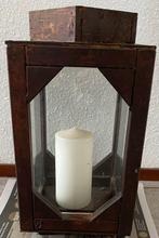 Handgemaakte houten windlicht incl kaars, Ophalen, Zo goed als nieuw, Hout, Bruin