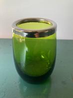 Groene Glazen Vaas met Zilveren Rand, Antiek en Kunst, Antiek | Glas en Kristal, Ophalen of Verzenden