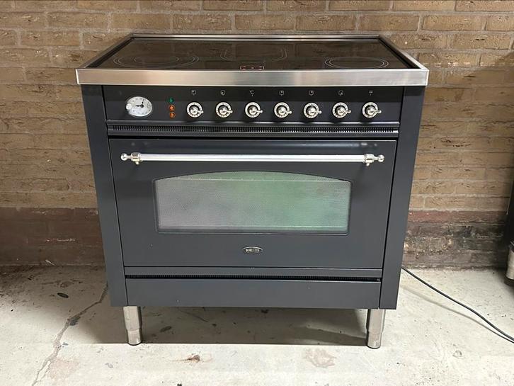 Boretti fornuis elektrisch, 90cm antraciet, werkt 100%, Witgoed en Apparatuur, Kookplaten, Gebruikt, Vrijstaand, Keramisch, 5 kookzones of meer