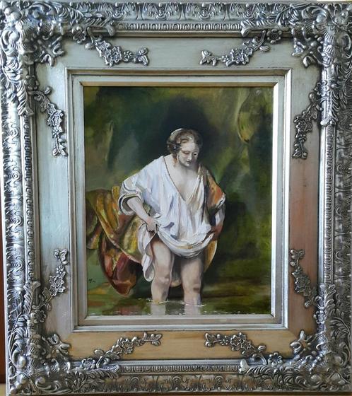 Olieverf "de badende vrouw" van Rembrandt, eigen werk, Antiek en Kunst, Kunst | Schilderijen | Klassiek, Ophalen