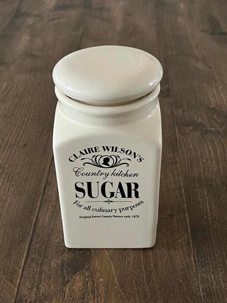 Claire Wilson’s ‘Sugar’ voorraadpot voor suiker. Vintage, Ophalen of Verzenden, Zo goed als nieuw, Overige materialen, Overige typen