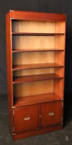 Prachtige Mahonie Military Boekenkast van Jeantique, Ophalen, Met deur(en), 50 tot 100 cm, Engels / Klassiek
