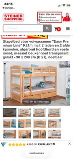 Stapelbed Volwassenen 90x200cm - Massief Beukenhout, Ophalen, 90 cm, Eenpersoons, Beige