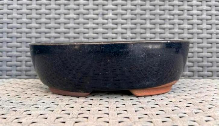 Bonsai schaal ovaal blauw geglazuurd aardewerk 22x15x6,7, Tuin en Terras, Bloempotten, Zo goed als nieuw, Aardewerk, Minder dan 40 cm