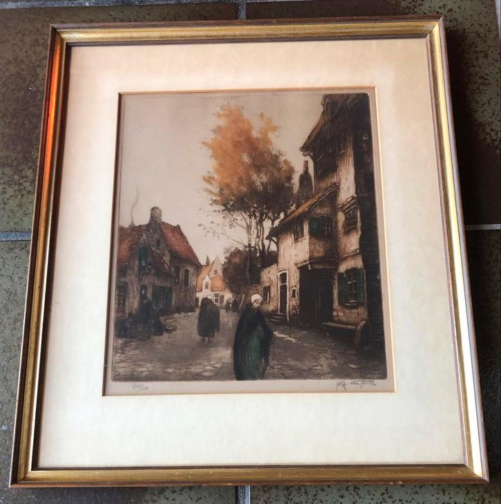 Ingekleurde ets door Alfred van Neste gelimiteerde oplage, Antiek en Kunst, Kunst | Etsen en Gravures, Ophalen