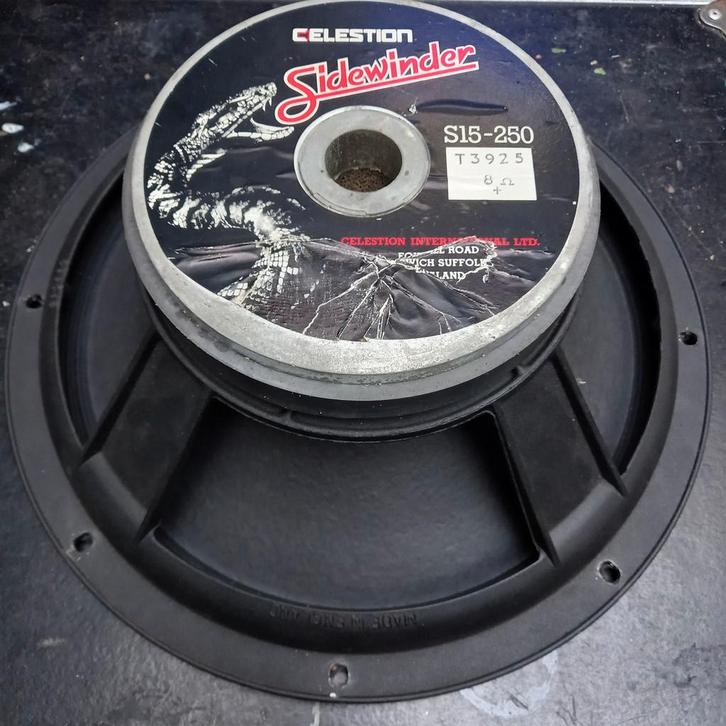 Vintage Celestion Sidewinder S15-250 speaker bas / gitaar, Audio, Tv en Foto, Luidsprekers, Gebruikt, Front, Rear of Stereo speakers