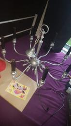 Kroonluchter 8-arms metallic zilver, Huis en Inrichting, Lampen | Kroonluchters, Ophalen, Zo goed als nieuw, Metaal, Sierlijk