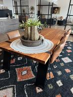 Mooie zware eettafel met 6 leren stoelen, Ophalen, Gebruikt, 100 tot 150 cm, Eikenhout