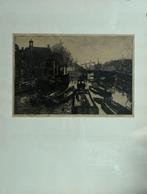 Frank de Groen '' Oud Delfshaven '', Antiek en Kunst, Kunst | Etsen en Gravures, Ophalen of Verzenden