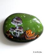 Tuinfeest, Paddenstoelen & een slak, geschilderd op steen, Ophalen of Verzenden