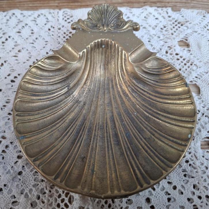 Franse brocante koperen schelp asbak, Antiek en Kunst, Curiosa en Brocante, Ophalen of Verzenden
