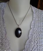 zilveren slangenketting met grote hanger zwarte steen [825], Sieraden, Tassen en Uiterlijk, Kettingen, Verzenden, Zo goed als nieuw