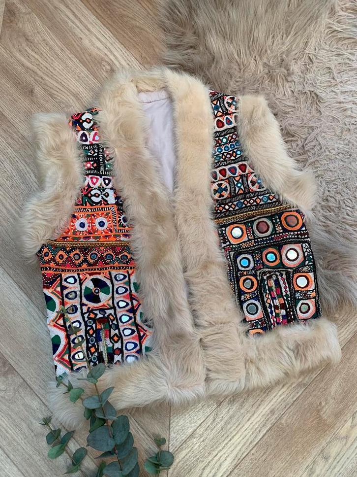 Vintage afghan waistcoat S bohemian Sindh gilet spiegeljasje, Kleding | Dames, Bodywarmers, Zo goed als nieuw, Maat 36 (S), Overige kleuren