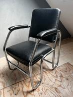 Originele Vintage kapper stoel. Zwart leder., Huis en Inrichting, Stoelen, Ophalen, Gebruikt, Zwart, Metaal