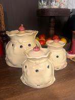 Vintage uien knoflook potten setje van 1 grote 2 kleine, Ophalen of Verzenden, Gebruikt