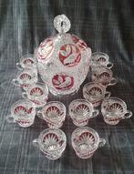 Hofbauer Red Bird Kristallen Punch Bowl met 12 Glazen, Antiek en Kunst, Ophalen
