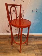 Vintage Houten Barkruk met Rugleuning, Huis en Inrichting, Barkrukken, Gebruikt, Met voetsteun, 60 tot 90 cm, Ophalen of Verzenden