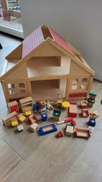 Playwood houten poppenhuis met meubels en poppen, Poppenhuis, Zo goed als nieuw, Ophalen