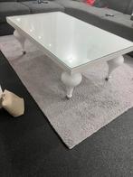 Witte glazen salontafel met bolpoten, Ophalen, Gebruikt, 50 tot 100 cm, Glas