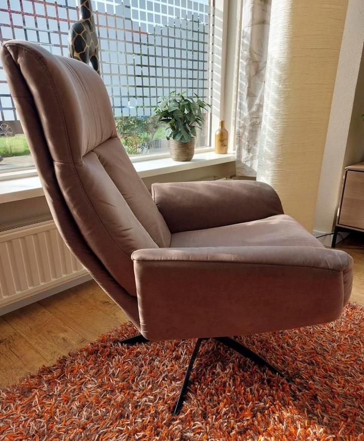 Langley draaifauteuil, stof Jeep, kleur taupe, Huis en Inrichting, Fauteuils, Gebruikt, Stof, 75 tot 100 cm, Minder dan 75 cm