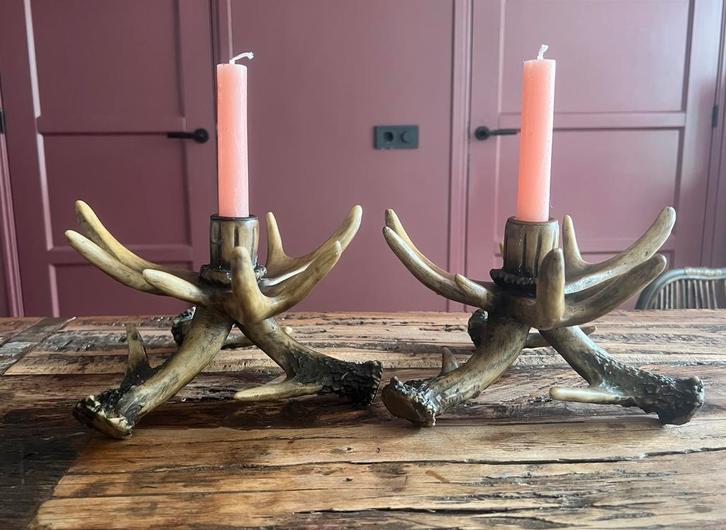 Prachtige landelijke kandelaars hertengewei, Huis en Inrichting, Woonaccessoires | Kandelaars en Kaarsen, Zo goed als nieuw, Minder dan 25 cm