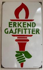 Emaille bord "Erkend gasfitter", Verzamelen, Merken en Reclamevoorwerpen, Ophalen of Verzenden, Gebruikt, Reclamebord