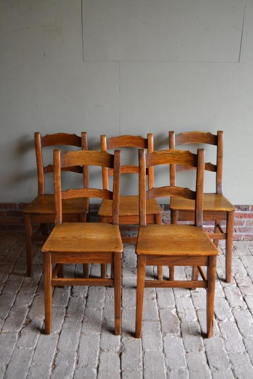 Set van 5 prachtige antieke eiken houten boeren stoelen., Antiek en Kunst, Antiek | Meubels | Stoelen en Banken, Verzenden