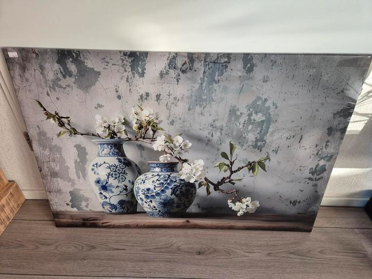 Schilderij: Bloemen in Delfts blauwe vazen, Huis en Inrichting, Woonaccessoires | Schilderijen, Tekeningen en Foto's, Nieuw, Schilderij