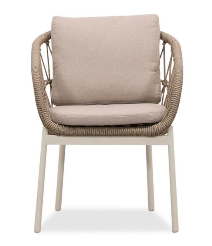 Dakota Dining Tuinstoel touw + aluminium | beige/wit, Huis en Inrichting, Stoelen, Nieuw, Eén, Riet of Rotan, Bruin, Ophalen