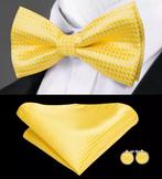 Vlinderstrik Pochet Manchetknopen Handgeweven Goud -NIEUW-, Ophalen of Verzenden, Nieuw, Overige kleuren, Met patroon