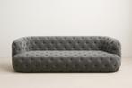 Grijze Stoffen Rechte Bank - Chesterfield Stijl, Huis en Inrichting, Banken | Bankstellen, Ophalen, 75 tot 100 cm, Zo goed als nieuw