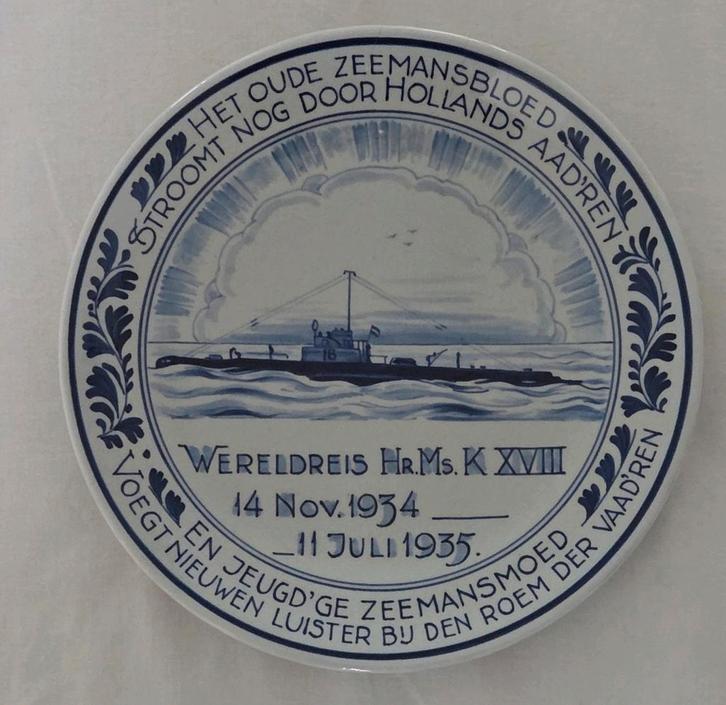 Delfts Blauw sierbord -wereldreis marineschip, Antiek en Kunst, Antiek | Wandborden en Tegels, Ophalen of Verzenden