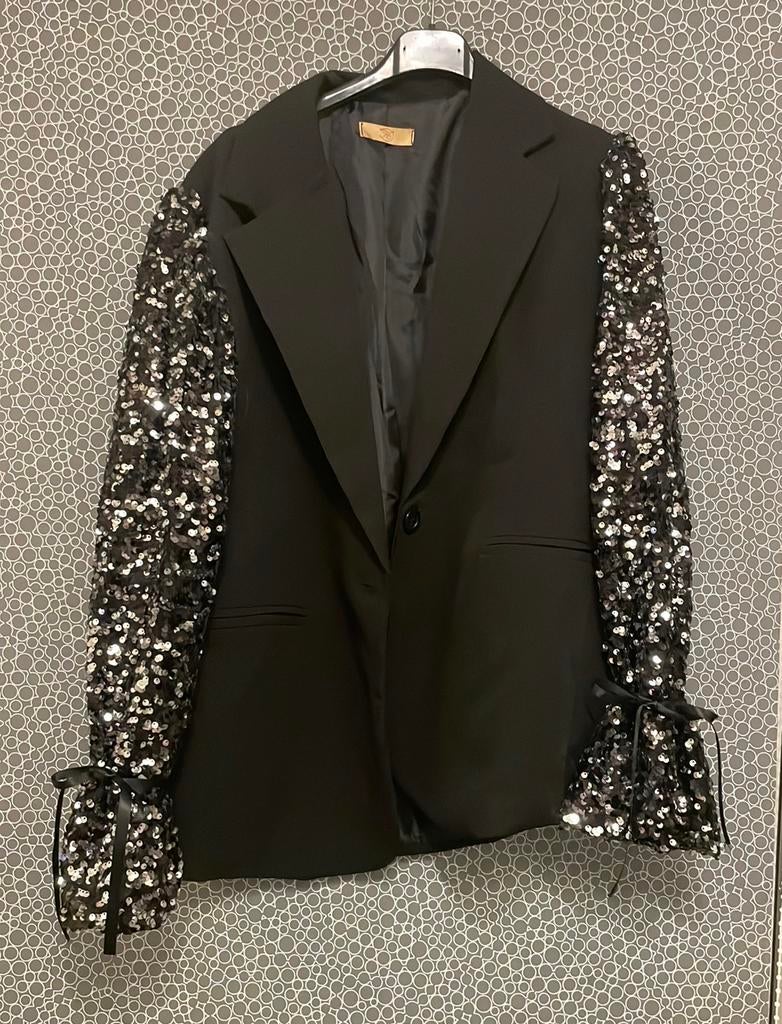 Blazer met glitter mauwen en strikjes, Ophalen of Verzenden, Zo goed als nieuw, Zwart
