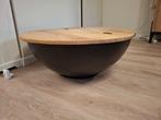 Ronde houten salontafel op metalen bak, Huis en Inrichting, Ophalen, Gebruikt, 50 tot 100 cm, 50 tot 100 cm