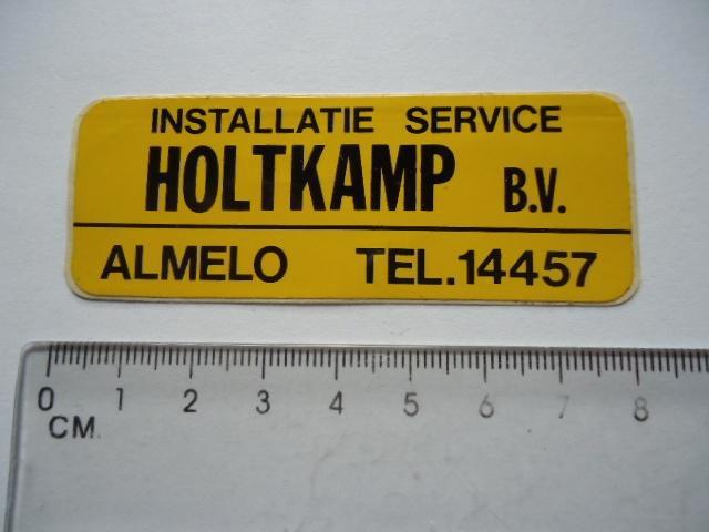 sticker oud Holtkamp Almelo installatie techniek retro cv, Verzamelen, Stickers, Zo goed als nieuw, Bedrijf of Vereniging, Verzenden
