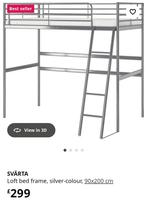 Zgan zilver SVÄRTA Ikea Hoogslaper 90x200 cm eenpersoonsbed, Ophalen, Eenpersoons, Zo goed als nieuw, 200 cm