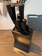 Zesdelige messenset + blok, Ophalen, Zo goed als nieuw, Rvs of Chroom, Vaatwasserbestendig