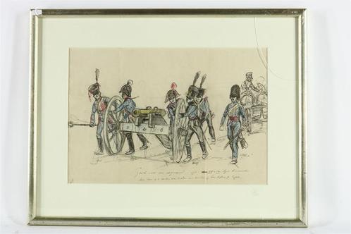 Haagse School "MILITAIREN met GESCHUT'" 34 X 50 cm (Israëls), Antiek en Kunst, Kunst | Schilderijen | Modern, Ophalen
