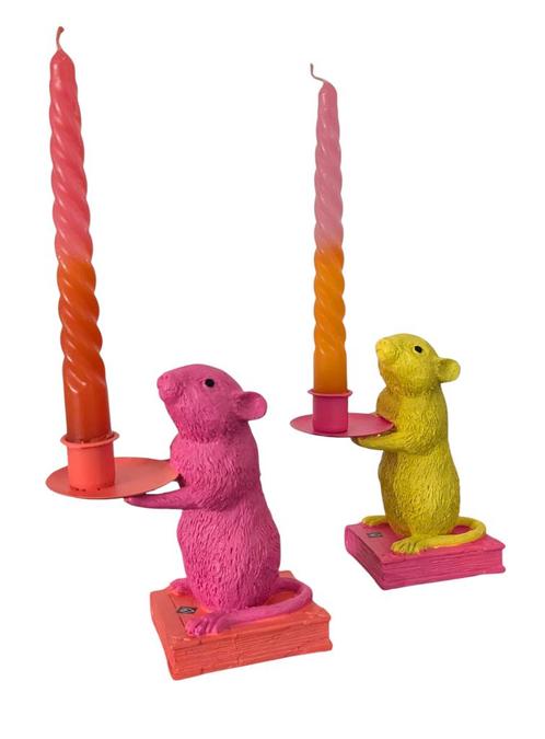 Nieuw, Housevitamin kandelaar MOUSE - YELLOW of PINK + kaars, Huis en Inrichting, Woonaccessoires | Kandelaars en Kaarsen, Nieuw