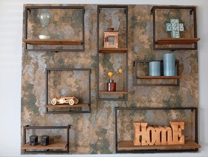 Wandplankjes Set van 7. Metaal met hout. Ook los. Wand plank, Huis en Inrichting, Woonaccessoires | Wandplanken en Boekenplanken