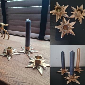 3 vintage massief messing kandelaars scandinavie ster  beschikbaar voor biedingen